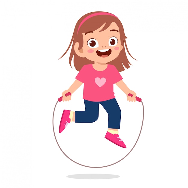 Premium Vector | Happy cute kid girl play jump rope