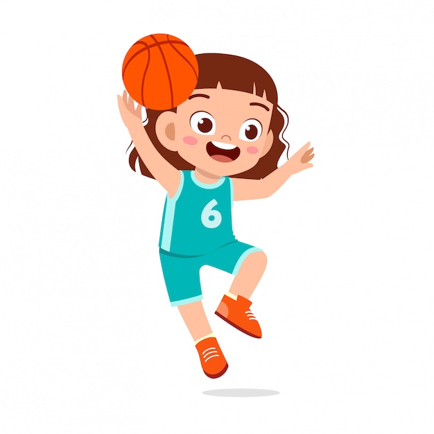 Premium Vector Happy Cute Kid Girl Play Train Basketball