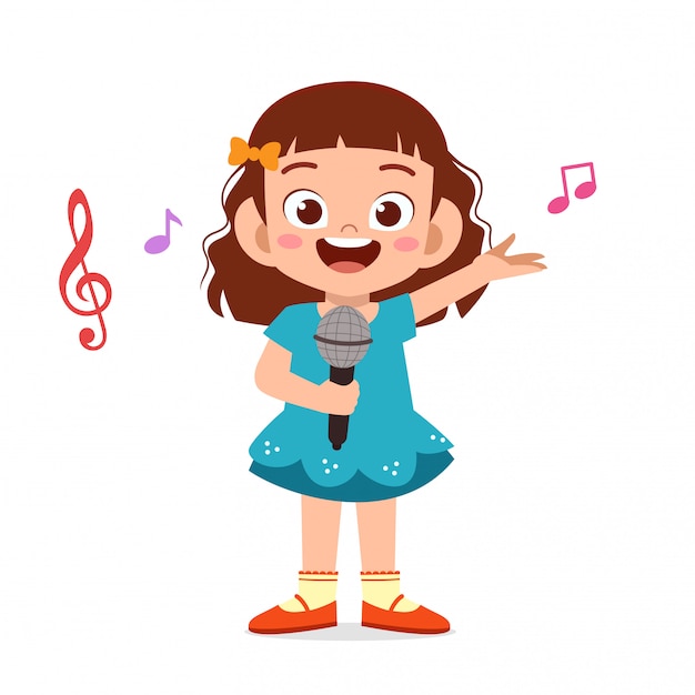 Premium Vector | Happy cute kid girl sing a song