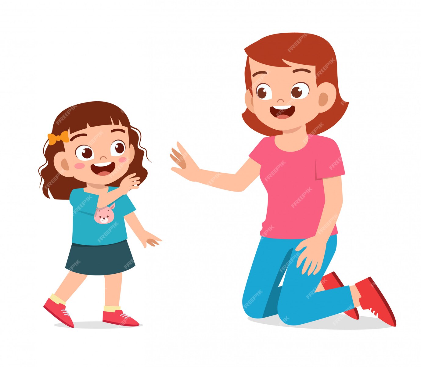 Premium Vector | Happy cute kid girl wave to mom love