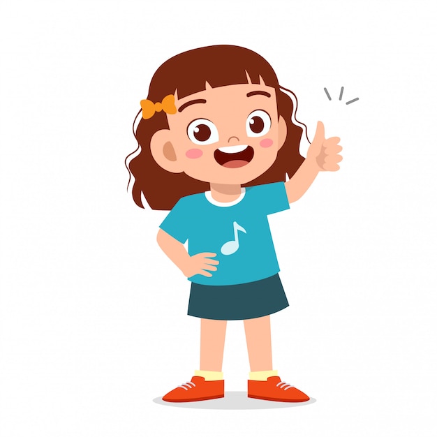 Happy cute kid girl with thumb up Vector | Premium Download