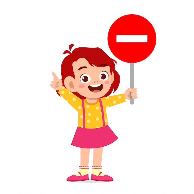 Happy cute kid girl with traffic sign | Premium Vector