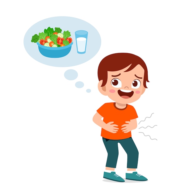 Happy cute kid hungry want to eat | Premium Vector