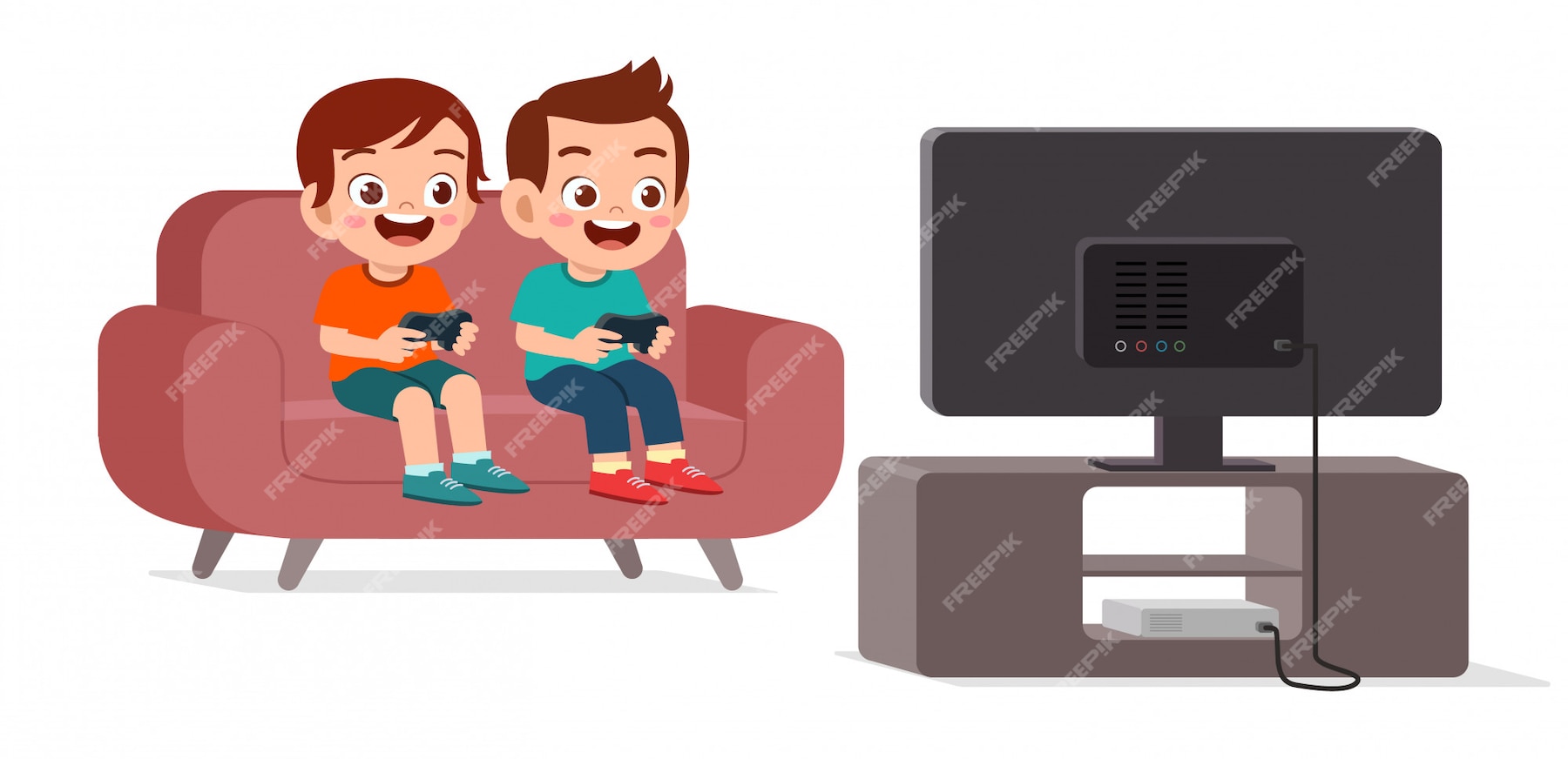 Premium Vector | Happy cute kid play video game together