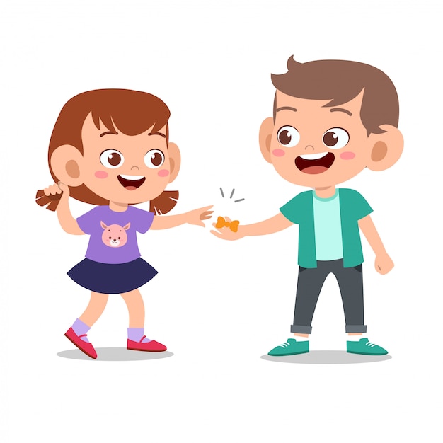 Happy cute kid play with friend together Vector | Premium Download
