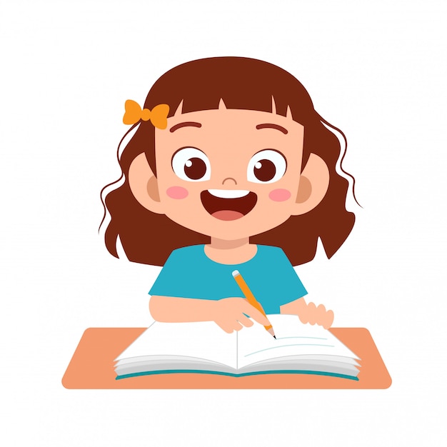 Happy cute kid study with smile | Premium Vector