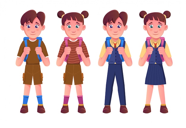 Premium Vector Happy Cute Kids Boy And Girl Get Ready To Go To School