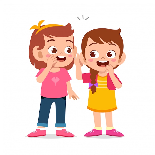 Happy cute kids girls talk about secret | Premium Vector