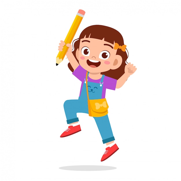 Premium Vector | Happy cute kids with book and pencil