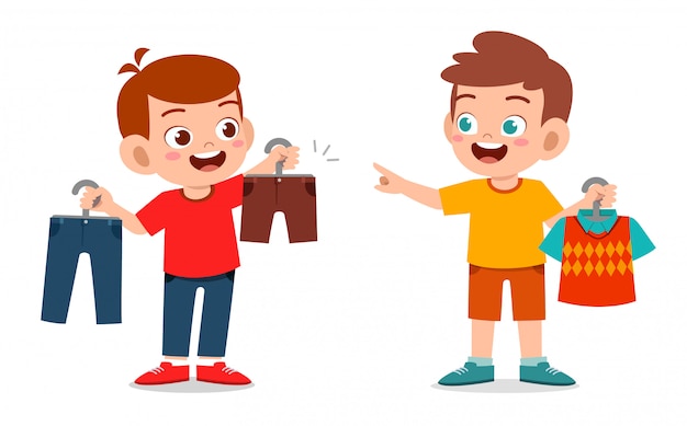 Premium Vector | Happy cute little kid boy choose clothes