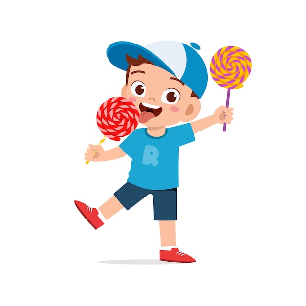 premium-vector-happy-cute-little-kid-boy-eat-candy-and-sweets