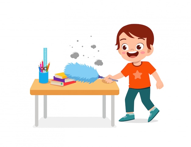 Premium Vector | Happy cute little kid boy and girl do chores cleaning ...