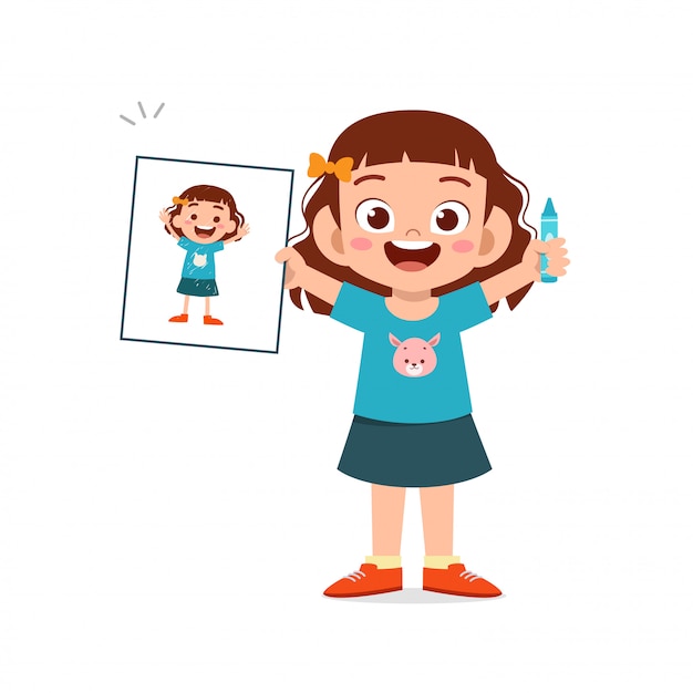 Premium Vector Happy Cute Little Kid Boy And Girl Draw With Crayon On Paper