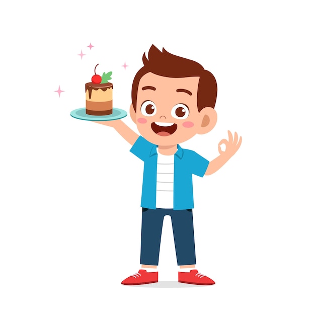 Premium Vector | Happy cute little kid boy and girl holding a birthday cake