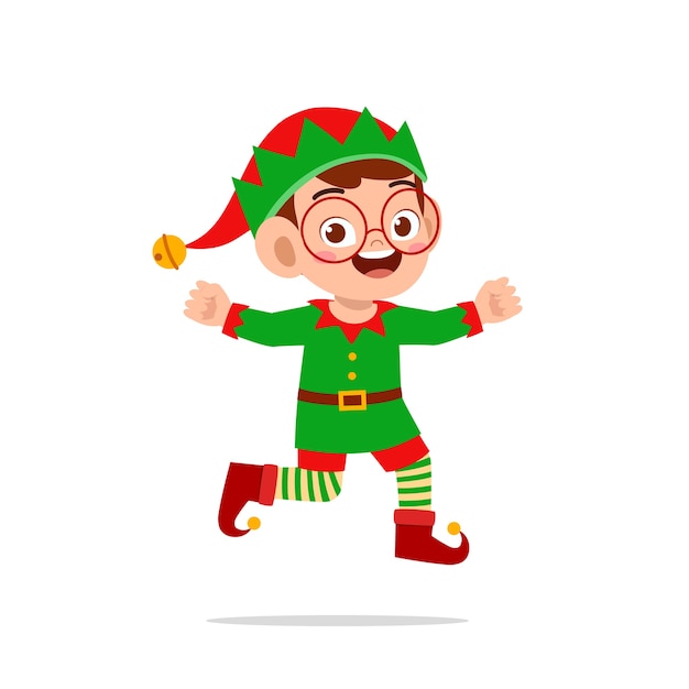 Premium Vector | Happy cute little kid boy and girl wearing green elf ...