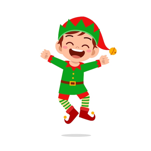 Premium Vector | Happy cute little kid boy and girl wearing green elf ...