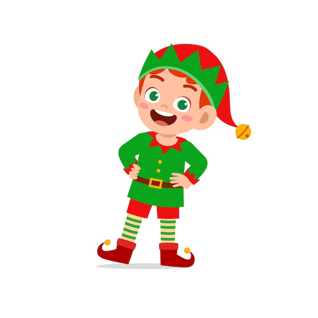 Premium Vector | Happy cute little kid boy and girl wearing green elf ...