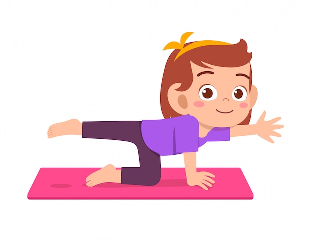 Premium Vector | Happy cute little kid boy and girl do yoga pose