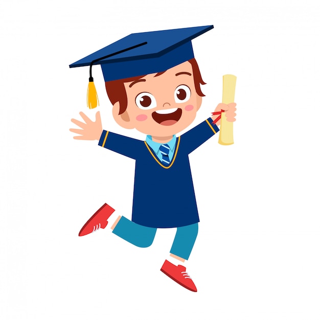 Premium Vector | Happy cute little kid boy graduate from school