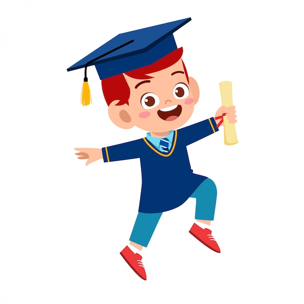 Premium Vector | Happy cute little kid boy graduate from school