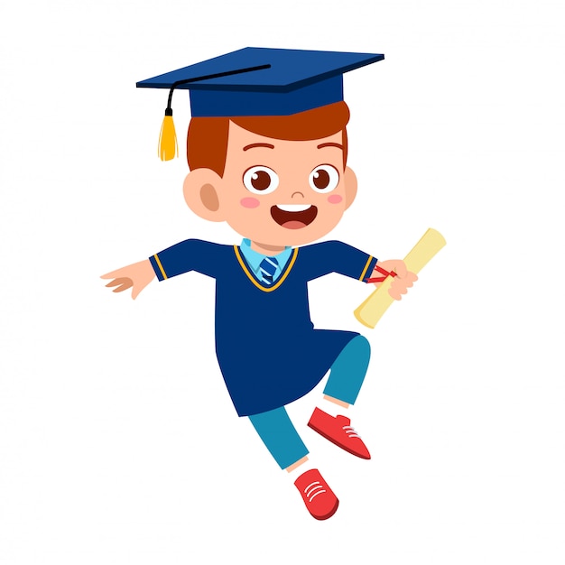 Premium Vector | Happy cute little kid boy graduate from school