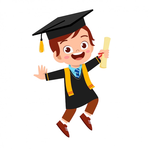 Premium Vector | Happy cute little kid boy graduate from school