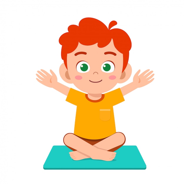 Premium Vector | Happy cute little kid boy practice yoga