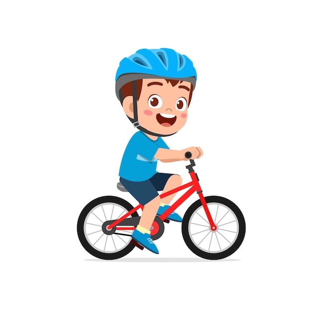 Premium Vector | Happy cute little kid boy riding bicycle