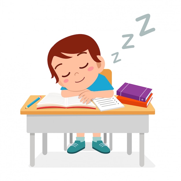 Premium Vector | Happy cute little kid boy sleep in class