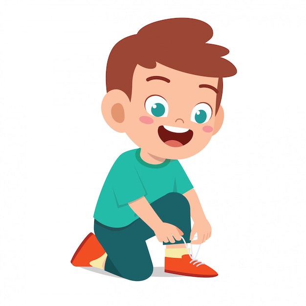 Premium Vector | Happy cute little kid boy tie shoe shoelace