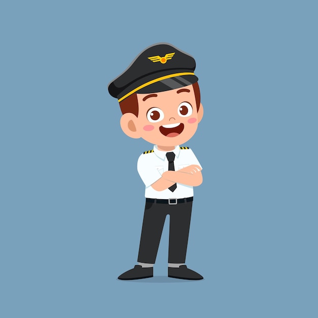 Premium Vector | Happy cute little kid boy wearing pilot uniform