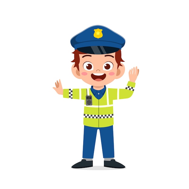 Premium Vector | Happy cute little kid boy wearing police uniform and ...
