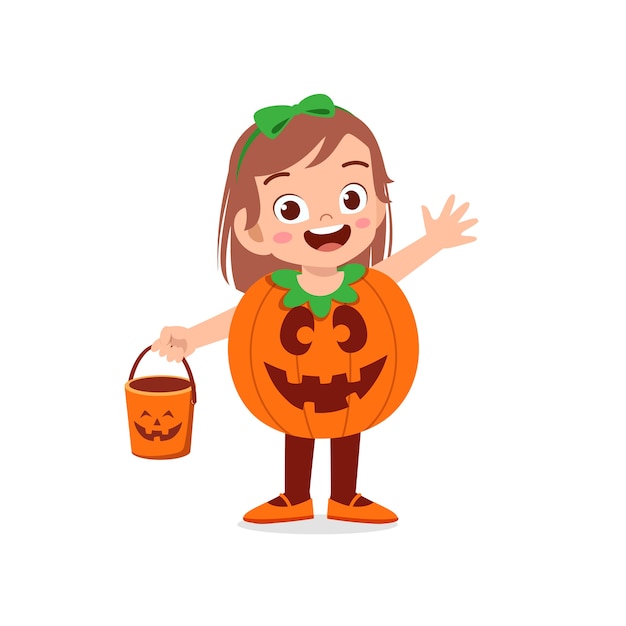 Premium Vector | Happy cute little kid celebrate halloween wears ...