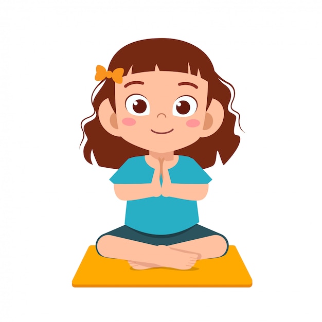 Premium Vector | Happy cute little kid girl practice yoga