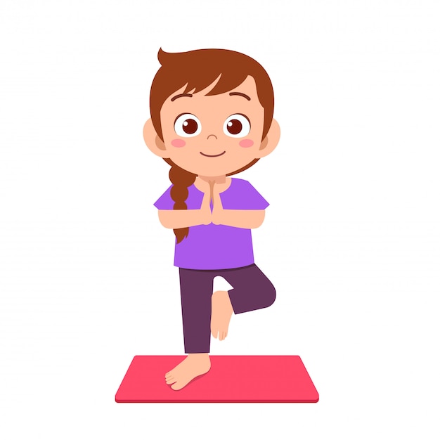 Premium Vector | Happy cute little kid girl practice yoga