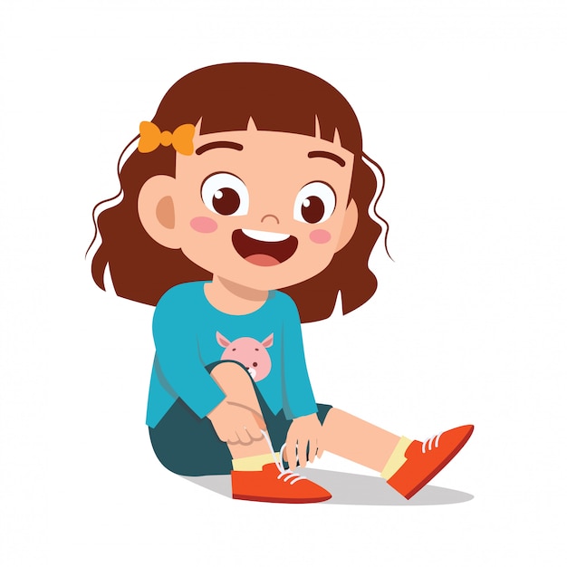 Premium Vector | Happy cute little kid girl tie shoe shoelace