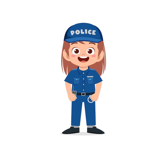 Premium Vector | Happy cute little kid girl wearing police uniform