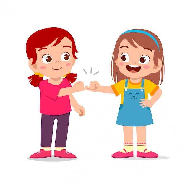 Premium Vector | Happy cute little kid girls do promise