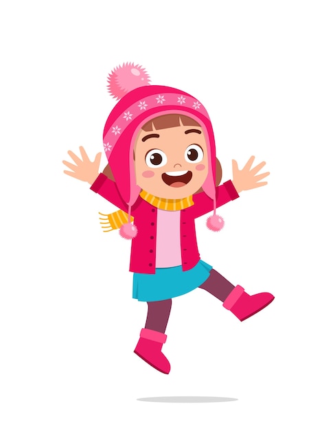 Premium Vector | Happy cute little kid play and wear jacket in winter ...