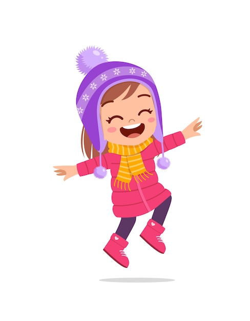 Premium Vector | Happy cute little kid play and wear jacket in winter ...