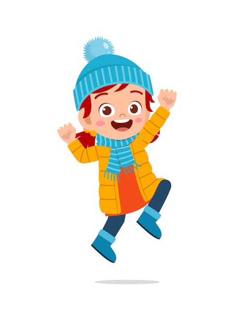 Premium Vector | Happy cute little kid play and wear jacket in winter ...