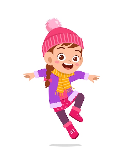 Premium Vector | Happy cute little kid play and wear jacket in winter ...