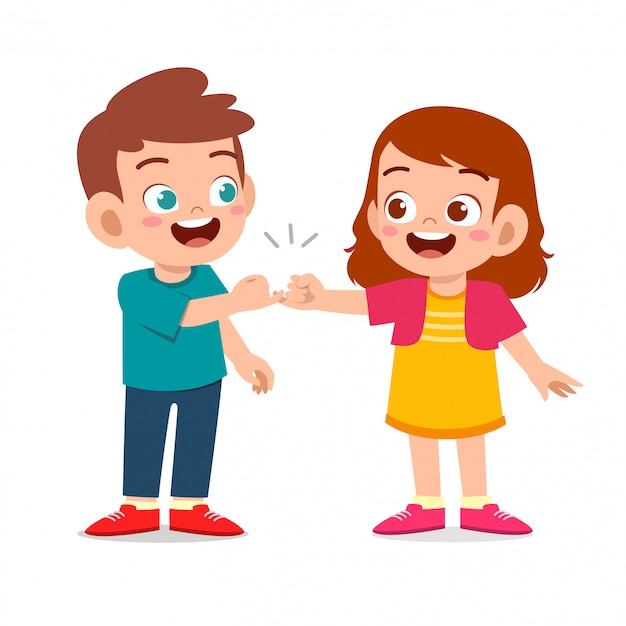 Happy cute little kids boy and girl do promise | Premium Vector