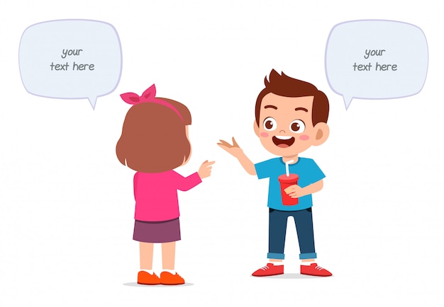 Happy cute little kids boy and girl talking | Premium Vector