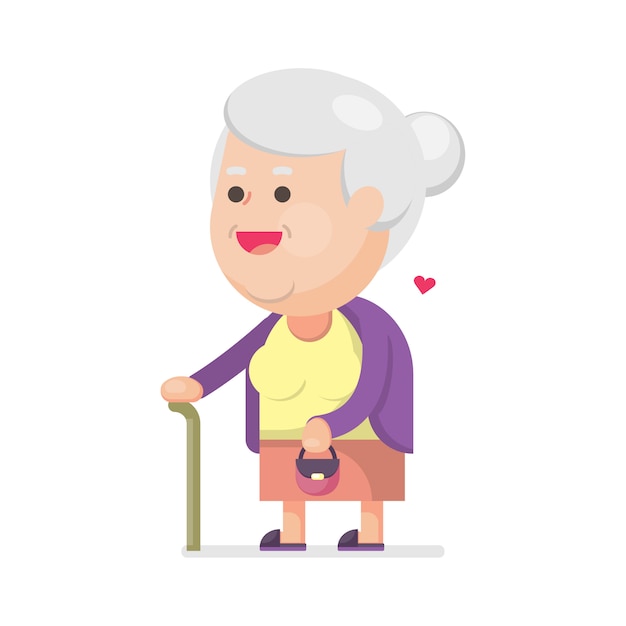 Download Happy cute old woman with bag Vector | Premium Download