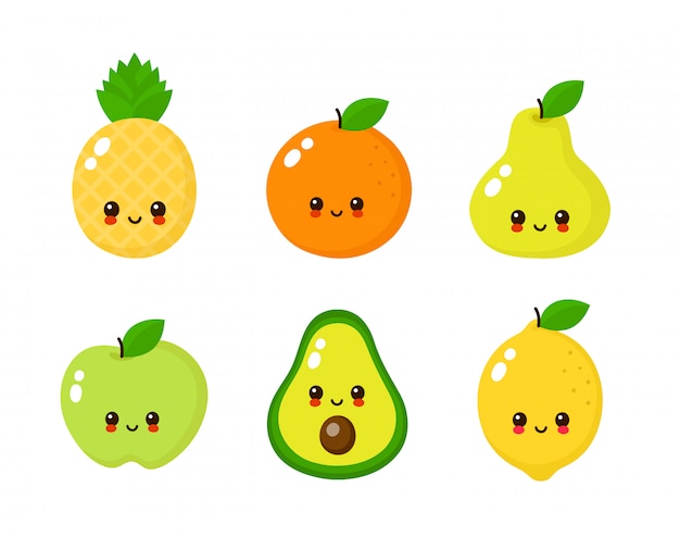 Premium Vector | Happy cute smiling fruit faces set