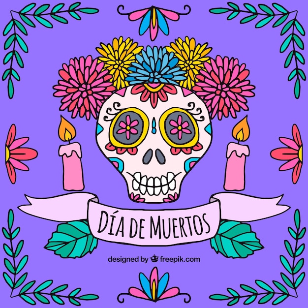 Free Vector Happy day of the dead skull with flowers