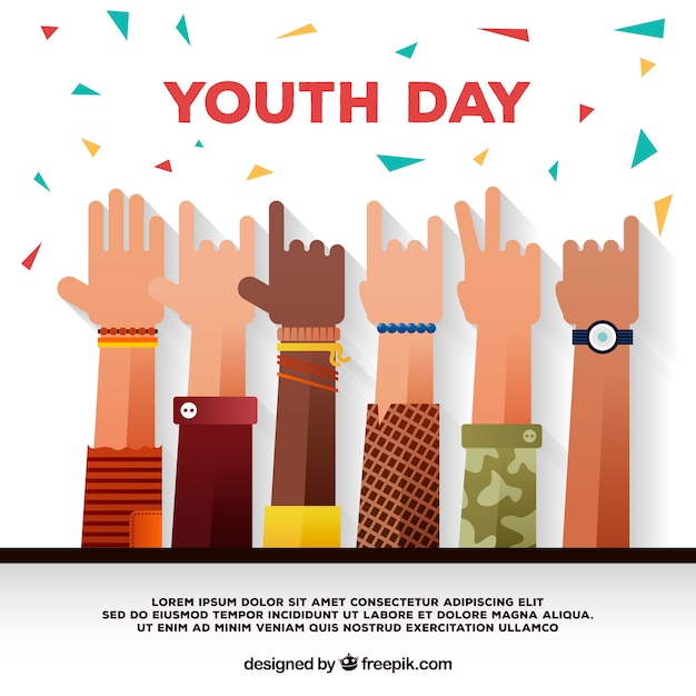 Happy day youth background with hands and confetti