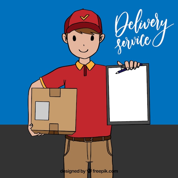 Free Vector | Happy deliveryman with hand drawn style