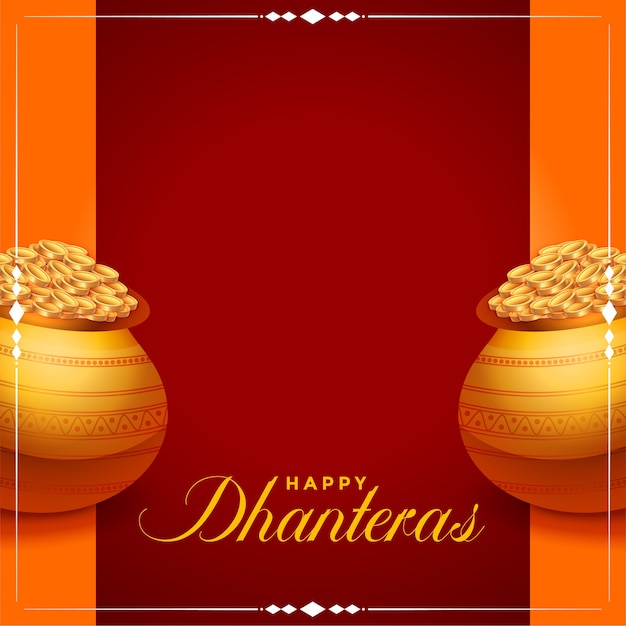 Free Vector | Happy dhanteras background with golden coins pot